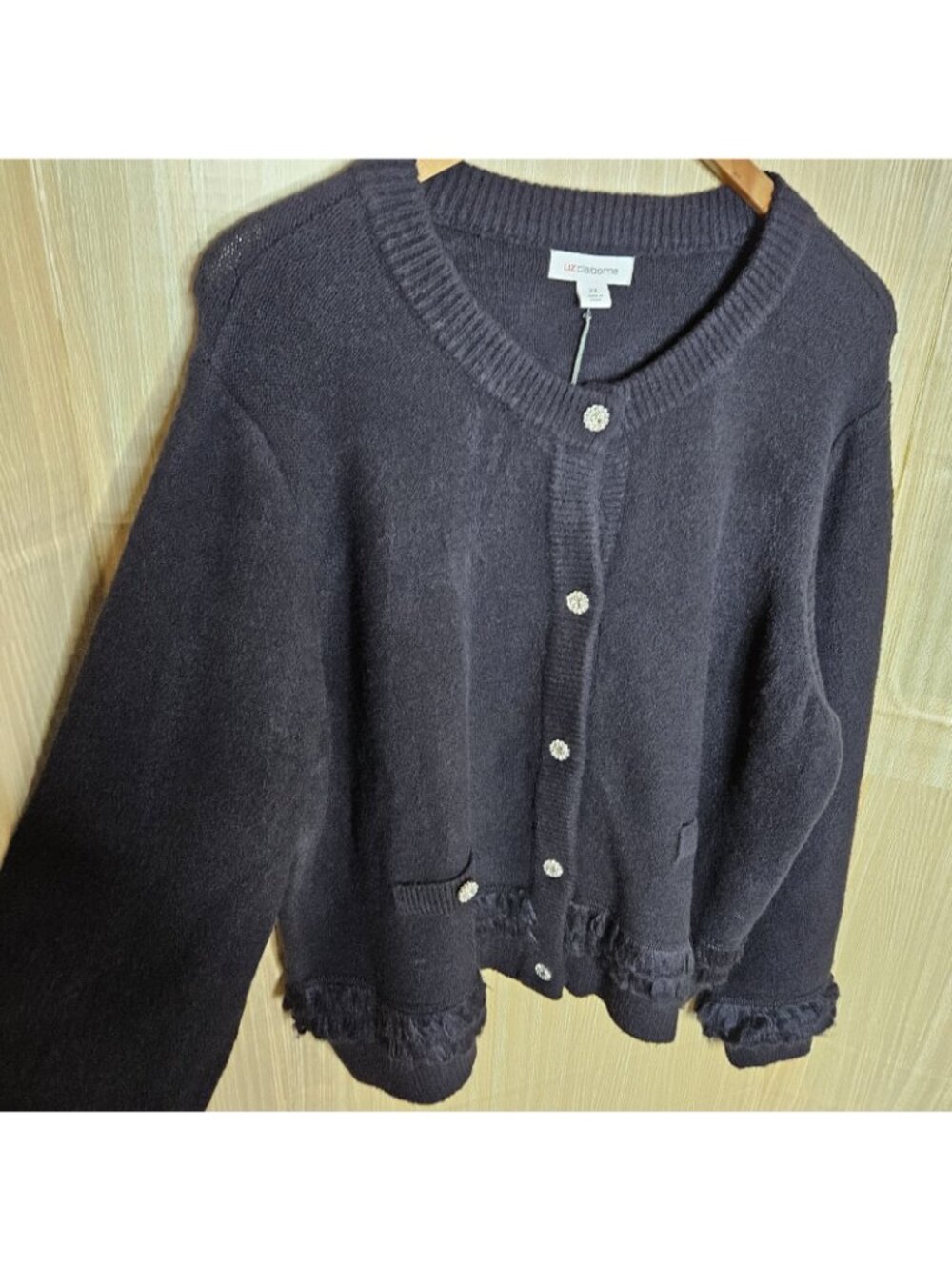 Liz Claiborne Womens New Plus Black Cardigan Sweater Rhinestone Buttons 2X - Picture 3 of 8
